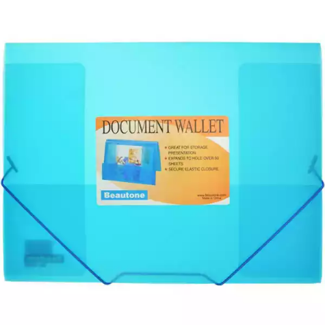 Picture of BEAUTONE COOL FROST DOCUMENT WALLET A4 TRANSPARENT BLUE