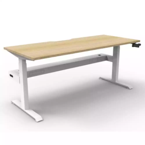 Picture of RAPIDLINE BOOST CRANK SINGLE SIDED WORKSTATION WITH CABLE TRAY 1500 X 750 X 705MM NATURAL OAK TOP AND WHITE SATIN FRAME