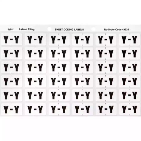 Picture of AVERY 43325 LATERAL FILE LABEL SIDE TAB COLOUR CODE Y 25 X 38MM WHITE PACK 180