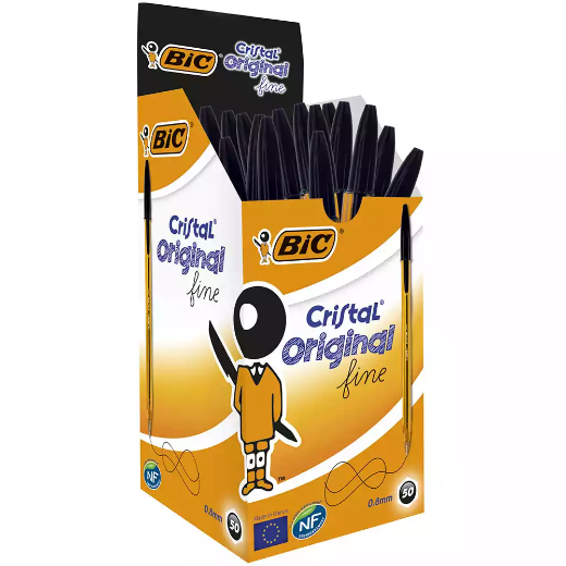 Picture of BIC CRISTAL ORIGINAL BALLPOINT PENS FINE BLACK BOX 50