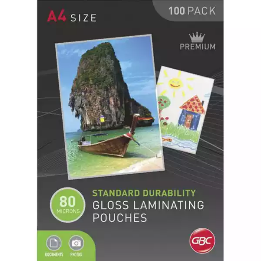 Picture of GBC LAMINATING POUCH GLOSS 80 MICRON A4 CLEAR PACK 100