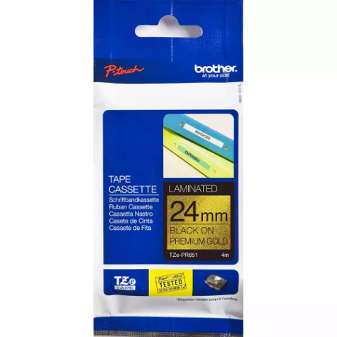 Picture of BROTHER TZE-PR851 LAMINATED LABELLING TAPE 24MM X 4M BLACK ON PREMIUM GLITTER GOLD