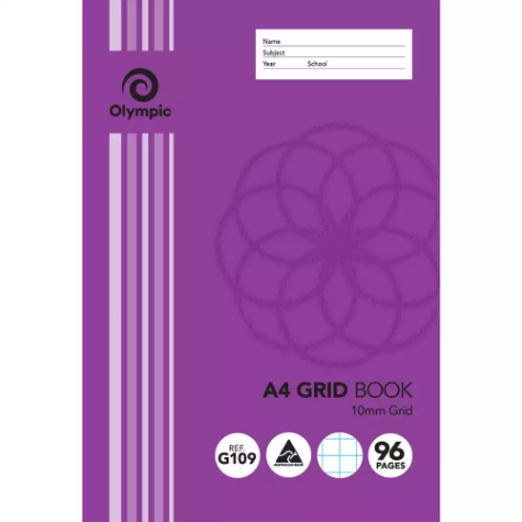 Picture of OLYMPIC G109 GRID BOOK 10MM GRID 96 PAGE 55GSM A4