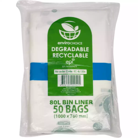 Picture of ENVIROCHOICE BIN LINER DEGRADEABLE LOW DENSITY 80 LITRE CLEAR PACK 50