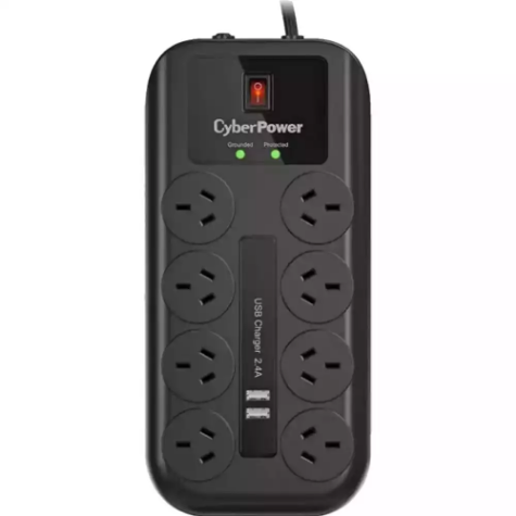 Picture of CYBERPOWER CPSURGE08USB-ANZ SURGE PROTECTOR 8-PORT 2M BLACK