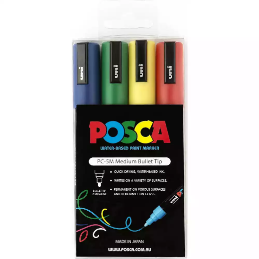 Picture of POSCA PC-5M PAINT MARKER BULLET MEDIUM 2.5MM ASSORTED PACK 4