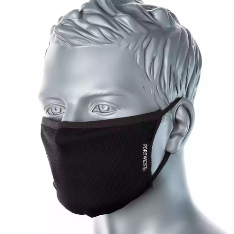 Picture of PORTWEST CV33 ANTIMICROBIAL FABRIC FACE MASK 3-PLY BLACK