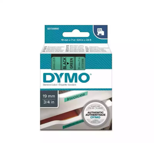 Picture of DYMO 45809 D1 LABELLING TAPE 19MM X 7M BLACK ON GREEN