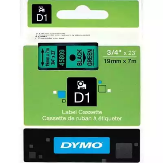 Picture of DYMO 45809 D1 LABELLING TAPE 19MM X 7M BLACK ON GREEN