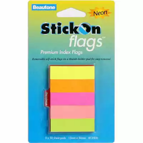 Picture of STICK-ON FLAGS 50 SHEETS 15 X 50MM NEON ASSORTED PACK 5