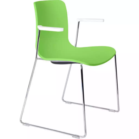 Picture of DAL ACTI CHAIR SLED BASE ARMS WHITE ARM-PADS AND CHROME FRAME GREEN POLYPROP SHELL