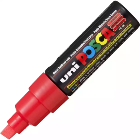 Picture of POSCA PC-8K PAINT MARKER CHISEL BROAD 8MM FLORESCENT RED