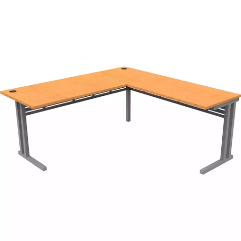 Picture of RAPID SPAN C LEG DESK AND RETURN WITH METAL MODESTY PANEL 1800 X 1800 X 730MM BEECH/SILVER