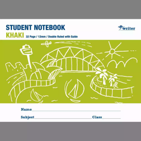 Picture of WRITER STUDENT NOTEBOOK 12MM DOUBLE RULED/GUIDE 32 PAGE 250 X 175MM KHAKI