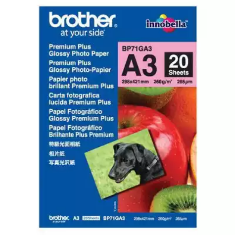 Picture of BROTHER BP-71G PREMIUM PLUS GLOSSY PHOTO PAPER 260GSM A3 WHITE PACK 20