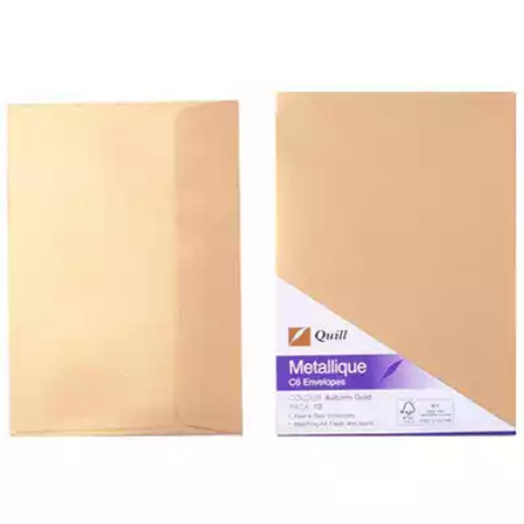 Picture of QUILL C6 METALLIQUE ENVELOPES PLAINFACE STRIP SEAL 80GSM 114 X 162MM AUTUMN GOLD PACK 10