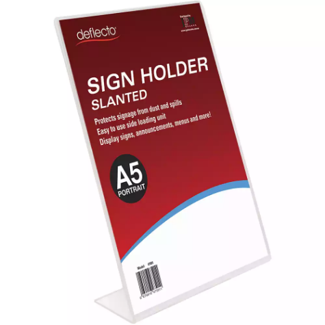 Picture of DEFLECTO SIGN HOLDER SLANTED PORTRAIT A5 CLEAR