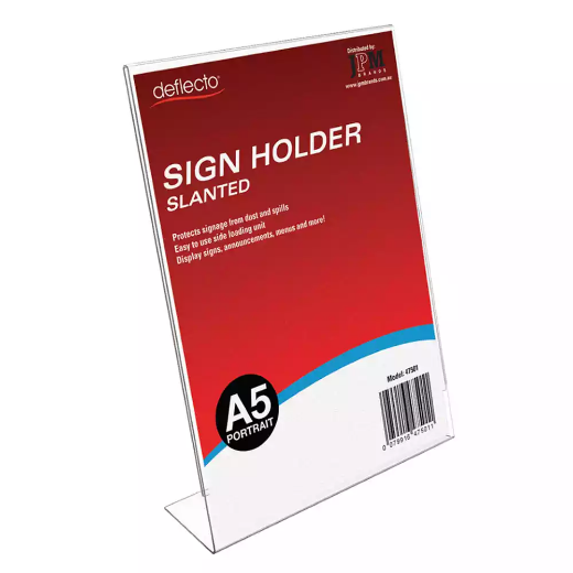 Picture of DEFLECTO SIGN HOLDER SLANTED PORTRAIT A5 CLEAR