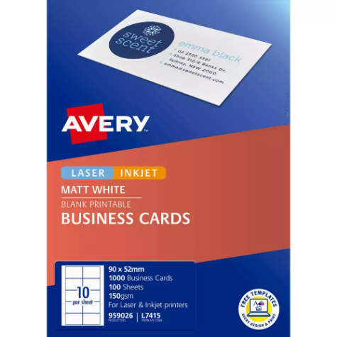 Picture of AVERY 959026 L7415 QUICK CLEAN BUSINESS CARD 150GSM 90 X 52MM MATTE WHITE PACK 1000