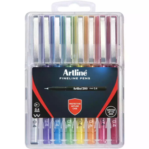 Picture of ARTLINE 200 FINELINER PEN 0.4MM BRIGHT ASSORTED HARD CASE PACK 8