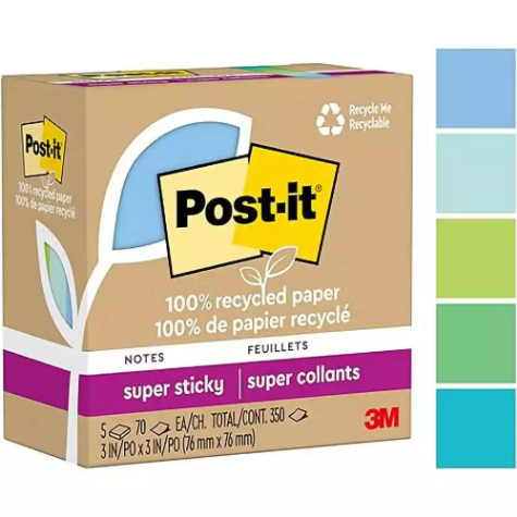 Picture of POST-IT 654R-5SST SUPER STICKY NOTES 76 X 76MM 654R-5SST RECYCLED OASIS PACK 5