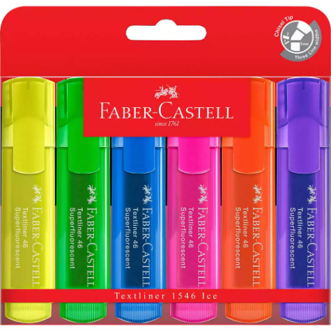 Picture of FABER-CASTELL TEXTLINER ICE HIGHLIGHTER CHISEL ASSORTED WALLET 6