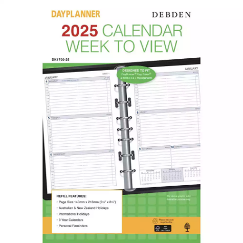 Picture of DEBDEN DAYPLANNER DK1700 DESK EDITION REFILL WEEK TO VIEW 216 X 140MM WHITE