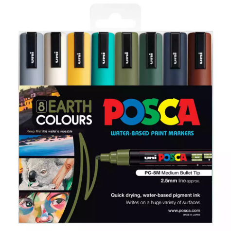 Picture of POSCA PC-5M PAINT MARKER BULLET MEDIUM 2.5MM ASSORTED EARTH COLOURS PACK 8