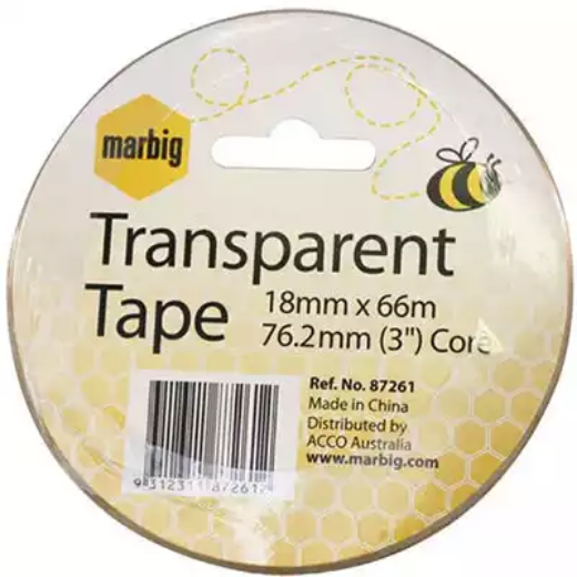 Picture of MARBIG TRANSPARENT TAPE 18MM X 66M 76.2MM CORE