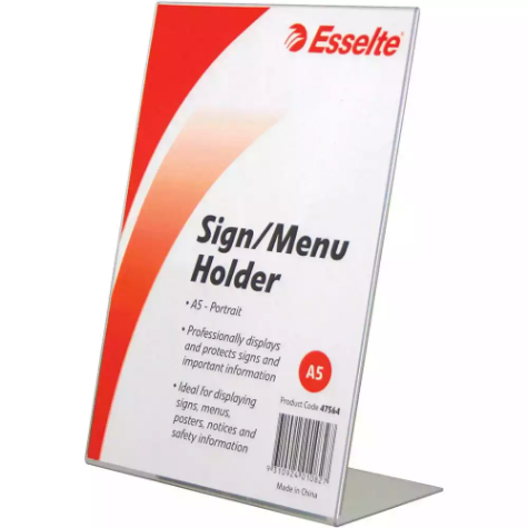 Picture of ESSELTE SIGN / MENU HOLDER SLANTED PORTRAIT A5 CLEAR