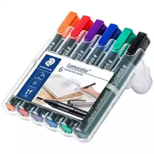 Picture of STAEDTLER 352 LUMOCOLOR PERMANENT MARKER BULLET 2.0MM ASSORTED WALLET 6