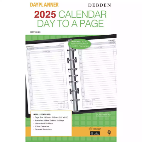 Picture of DEBDEN DAYPLANNER DK1100 DESK EDITION REFILL DAY TO PAGE 216 X 140MM WHITE