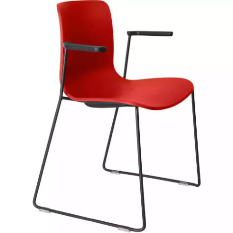 Picture of DAL ACTI CHAIR SLED BASE ARMS BLACK ARM-PADS AND BLACK POWDERCOAT FRAME RED POLYPROP SHELL