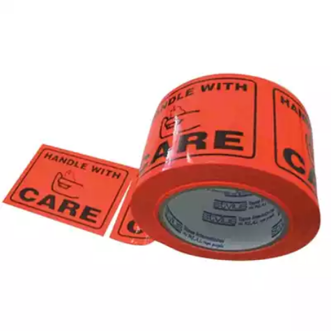 Picture of STYLUS PRINTED PACKAGING LABELS HANDLE WITH CARE 75 X 50MM FLUORO ROLL 500