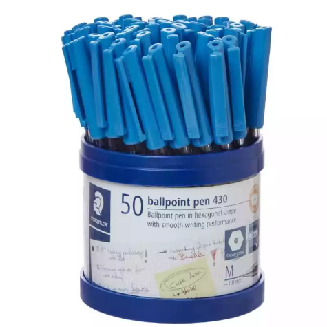 Picture of STAEDTLER 430 STICK BALLPOINT PEN MEDIUM BLUE CUP 50