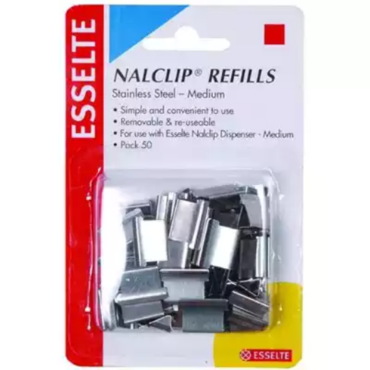 Picture of ESSELTE NALCLIP REFILLS MEDIUM SILVER PACK 50