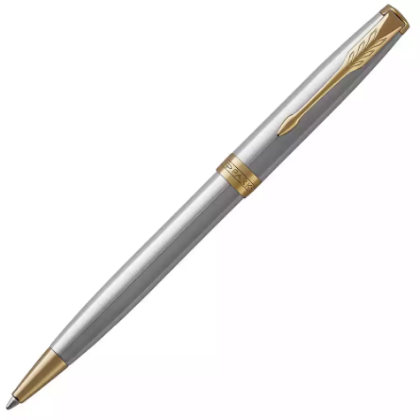 Picture of PARKER SONNET BALLPOINT PEN GOLD TRIM STAINLESS STEEL