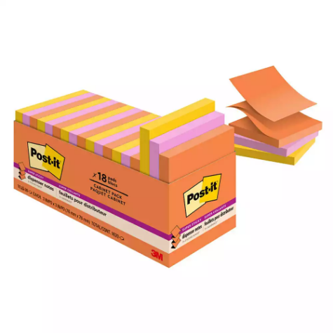 Picture of POST-IT R330-18SSAUCP SUPER STICKY POP UP NOTES 76 X 76MM ENERGY BOOST CABINET PACK 18