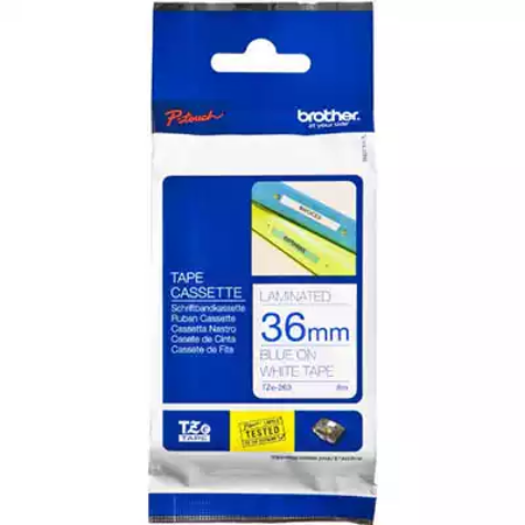 Picture of BROTHER TZE-263 LAMINATED LABELLING TAPE 36MM BLUE ON WHITE