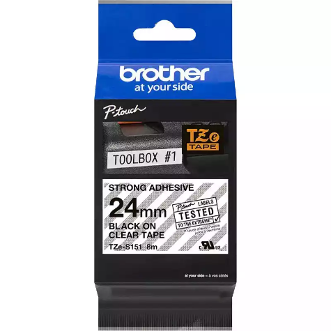 Picture of BROTHER TZE-S151 STRONG ADHESIVE LABELLING TAPE 24MM BLACK ON CLEAR