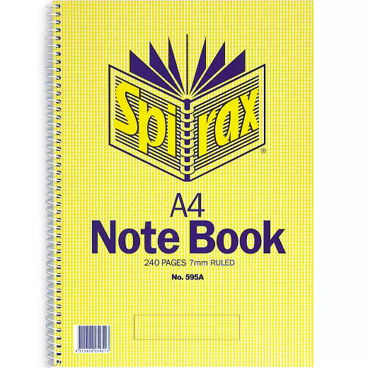 Picture of SPIRAX 595A NOTEBOOK SPIRAL BOUND 7MM RULED 240 PAGE A4