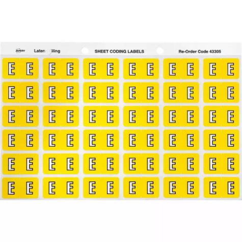 Picture of AVERY 43305 LATERAL FILE LABEL SIDE TAB COLOUR CODE E 25 X 38MM YELLOW PACK 180