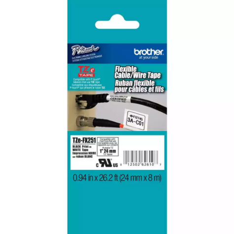 Picture of BROTHER TZE-FX251 FLEXIBLE LABELLING TAPE 24MM BLACK ON WHITE