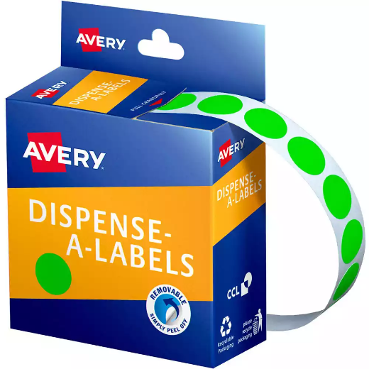 Picture of AVERY 937296 ROUND LABEL DISPENSER 14MM FLUORO GREEN BOX 700