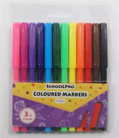 Picture of SCHOOLPRO COLOURED MARKERS ASSORTED PACK 12