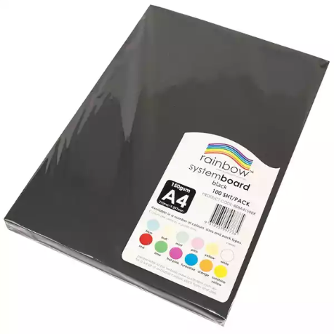 Picture of RAINBOW SYSTEM BOARD 150GSM A4 100 SHEETS BLACK