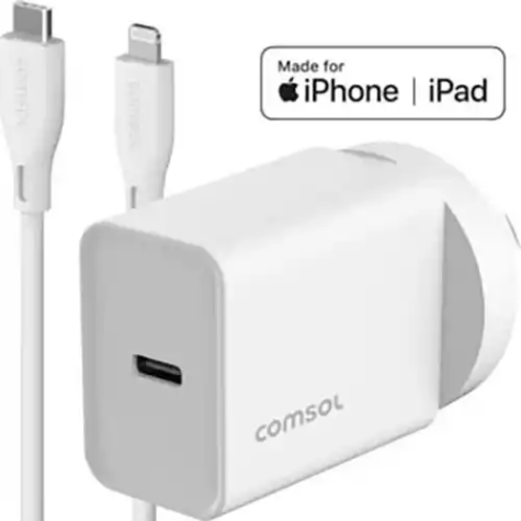 Picture of COMSOL USB-C WALL CHARGER 20W + USB-C TO LIGHTNING CABLE 1.5M WHITE