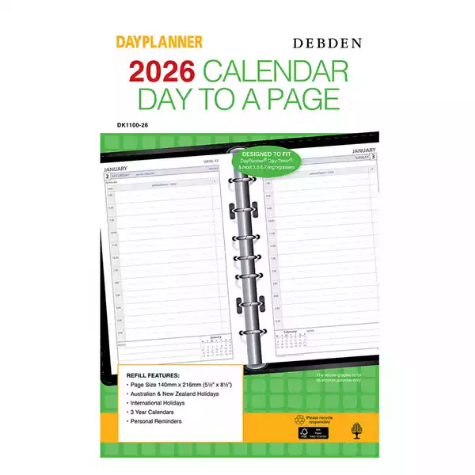 Picture of DEBDEN DAYPLANNER DK1100 DESK EDITION REFILL DAY TO PAGE 216 X 140MM WHITE