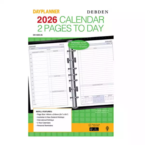 Picture of DEBDEN DAYPLANNER DK1200 DESK EDITION REFILL 2 PAGE PER DAY 216 X 140MM WHITE