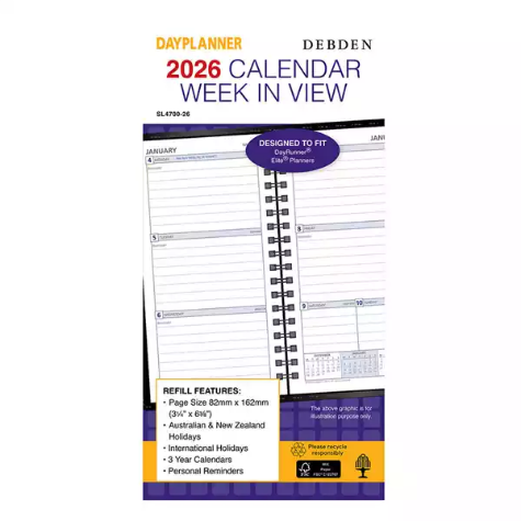 Picture of DEBDEN DAYPLANNER SL4700 SLIMLINE EDITION REFILL WEEK TO VIEW